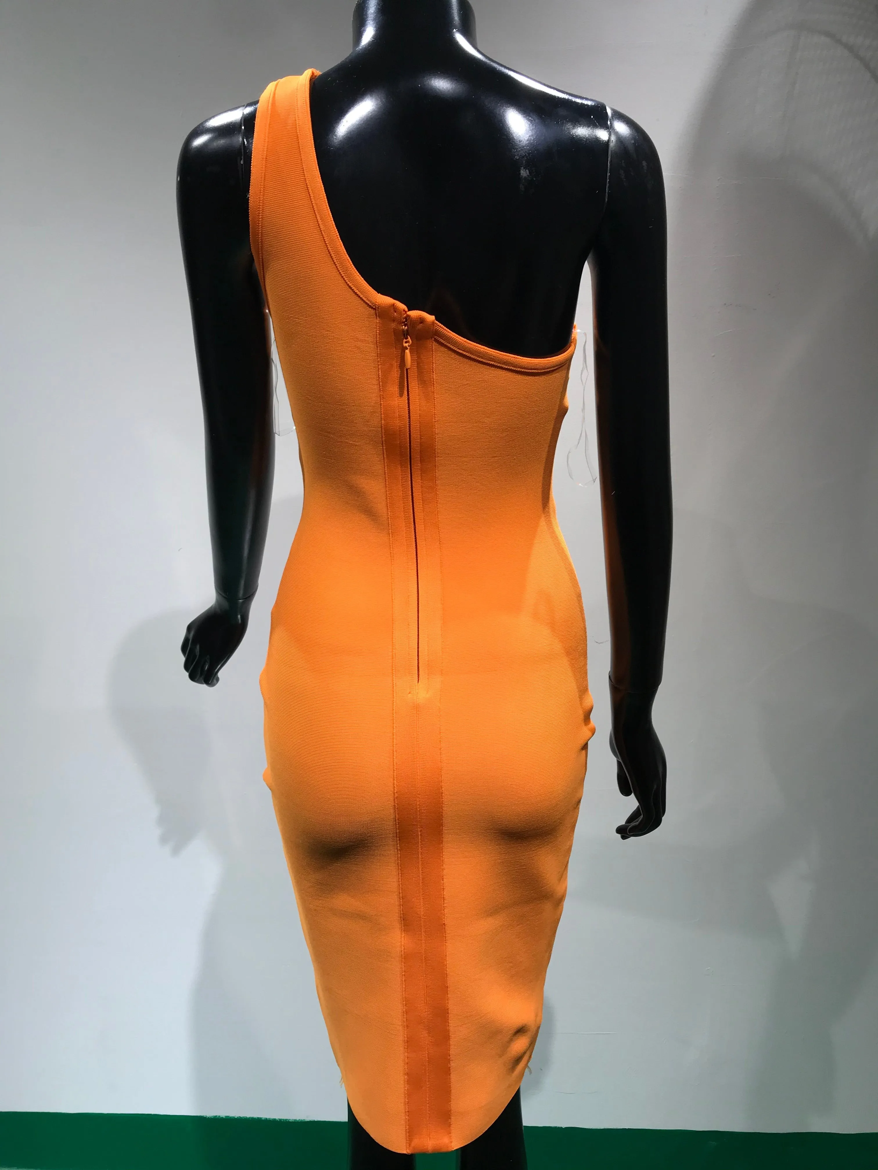 Summer Vestdios Women Sexy One Shoulder Sleeveless Orange Bodycon Bandage Dress
