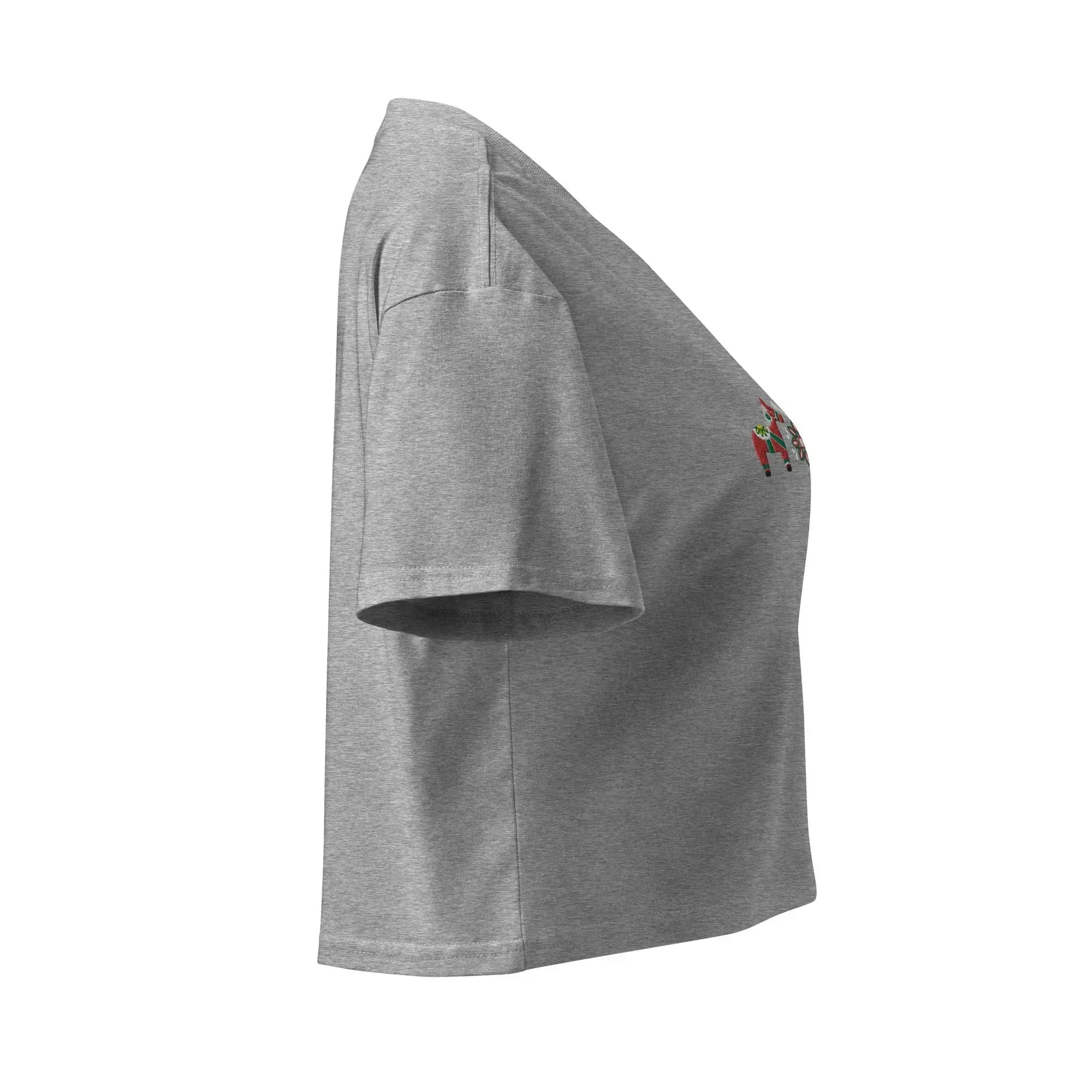 Swedish Red Dala Horse Embroidered Cropped T-Shirt