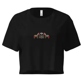 Swedish Red Dala Horse Embroidered Cropped T-Shirt