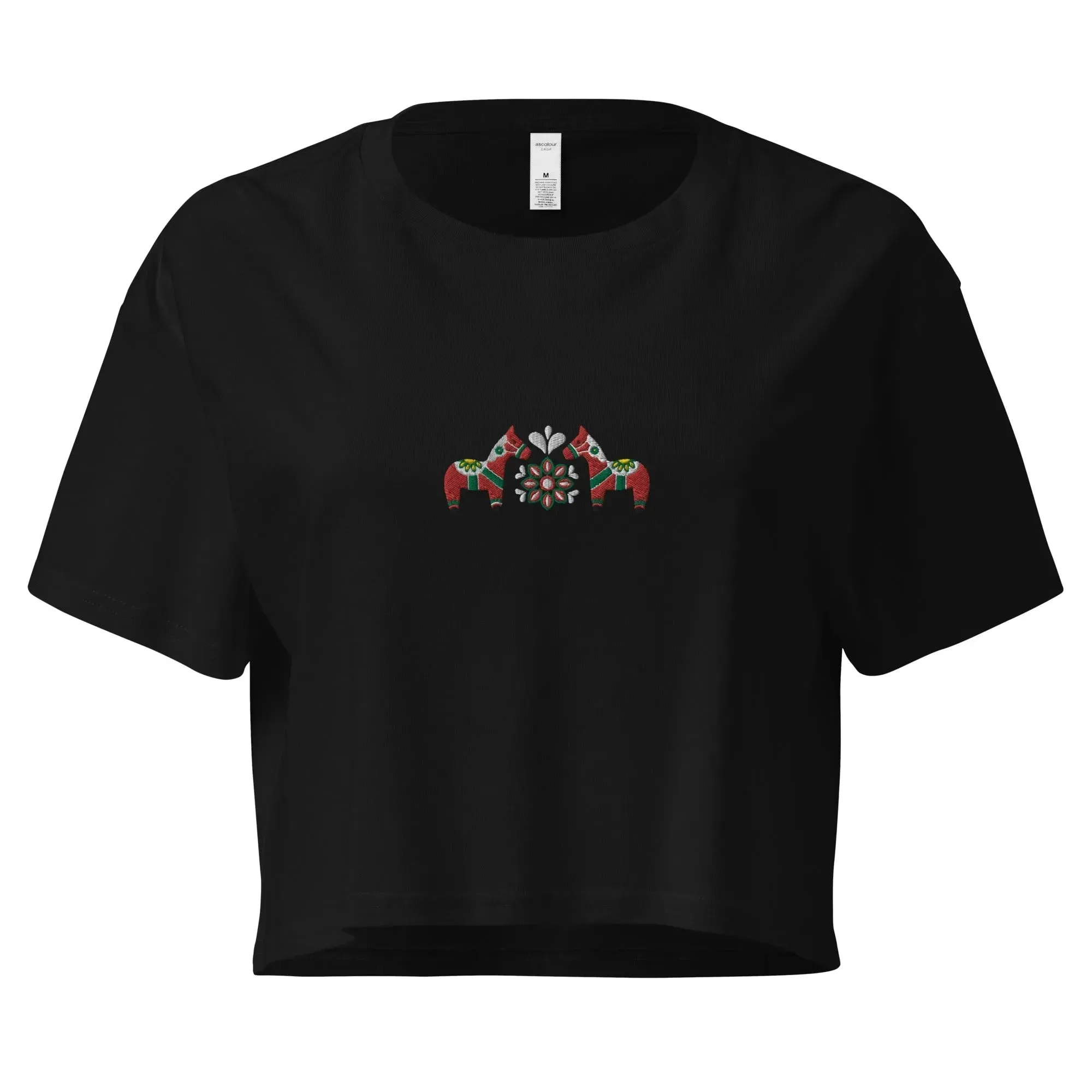 Swedish Red Dala Horse Embroidered Cropped T-Shirt