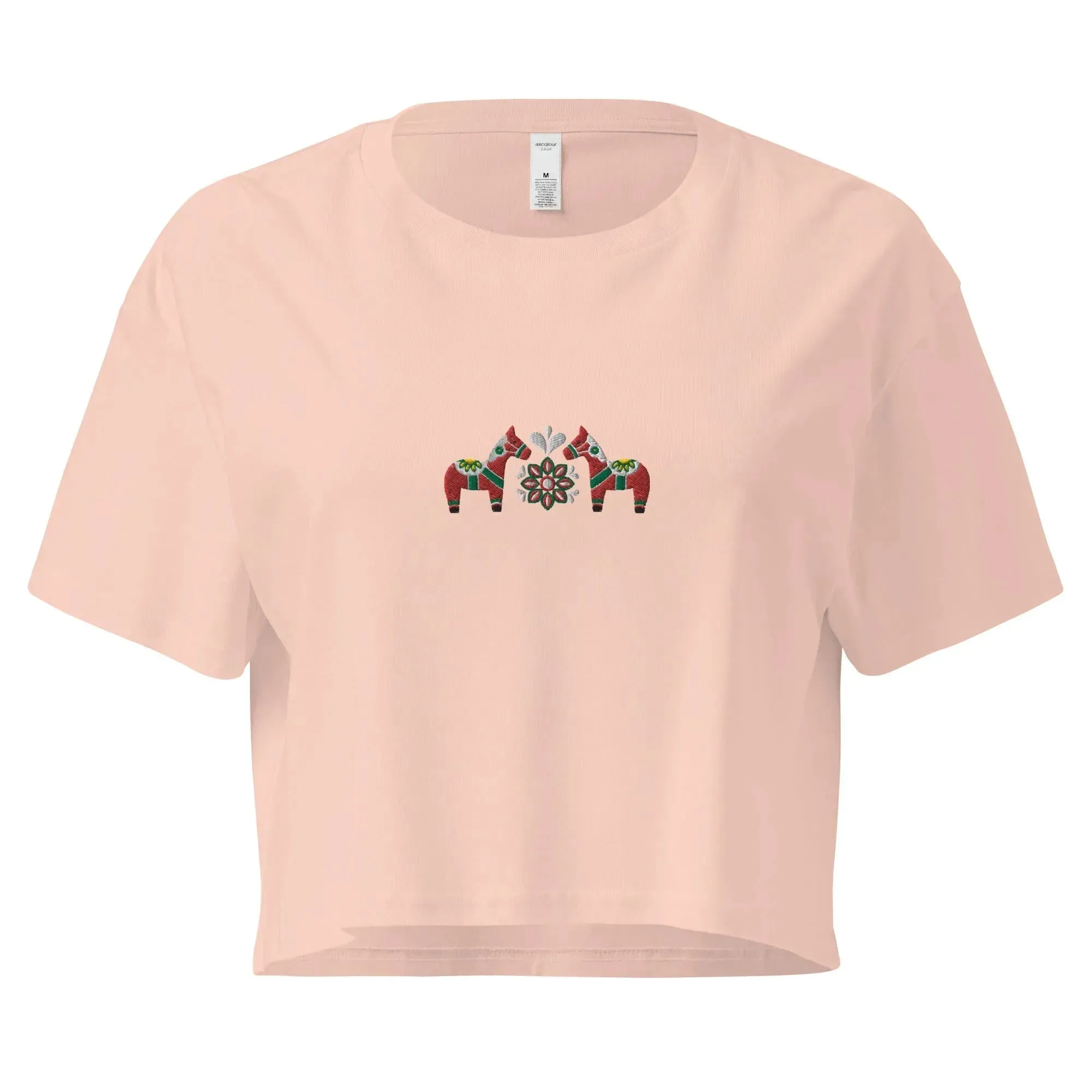 Swedish Red Dala Horse Embroidered Cropped T-Shirt