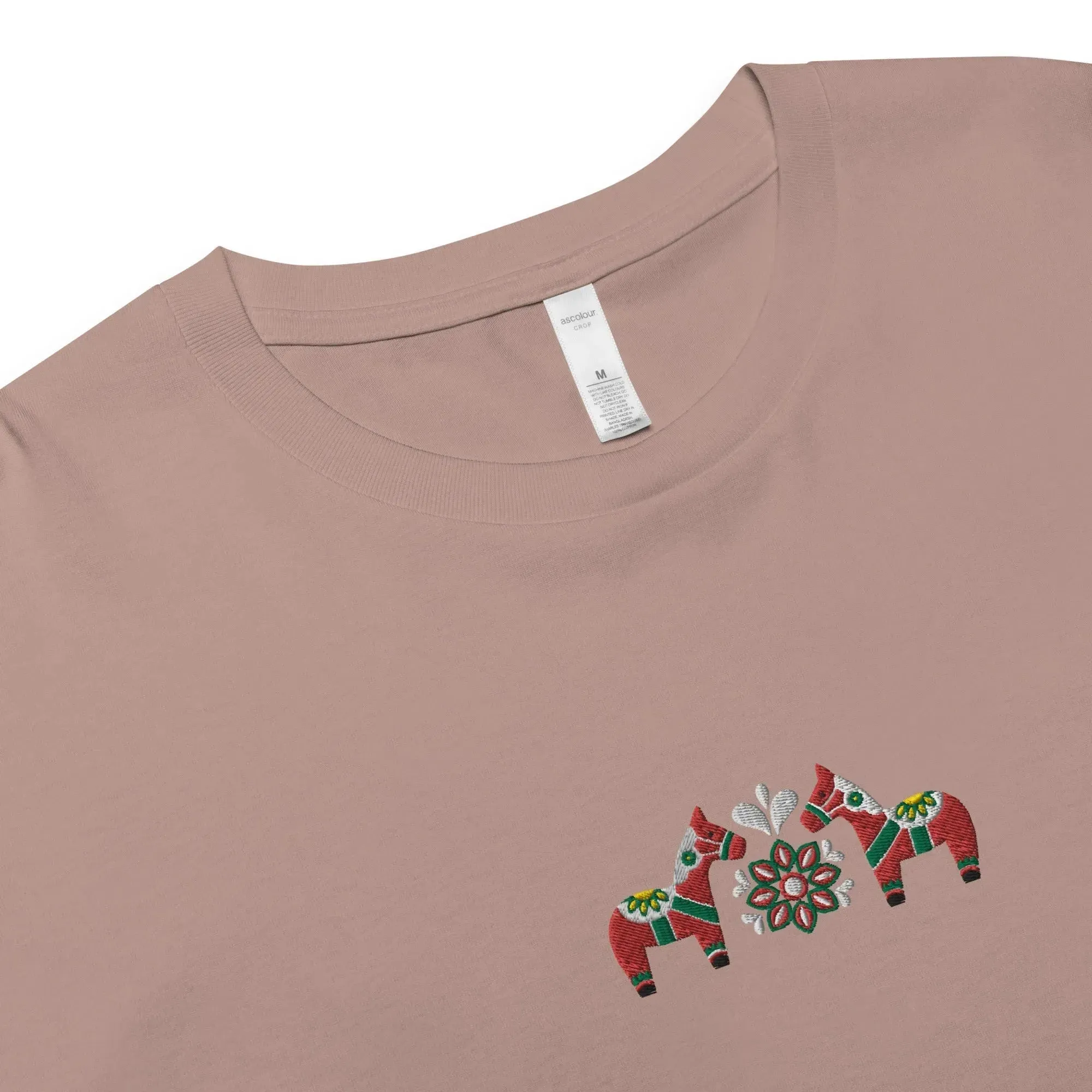 Swedish Red Dala Horse Embroidered Cropped T-Shirt