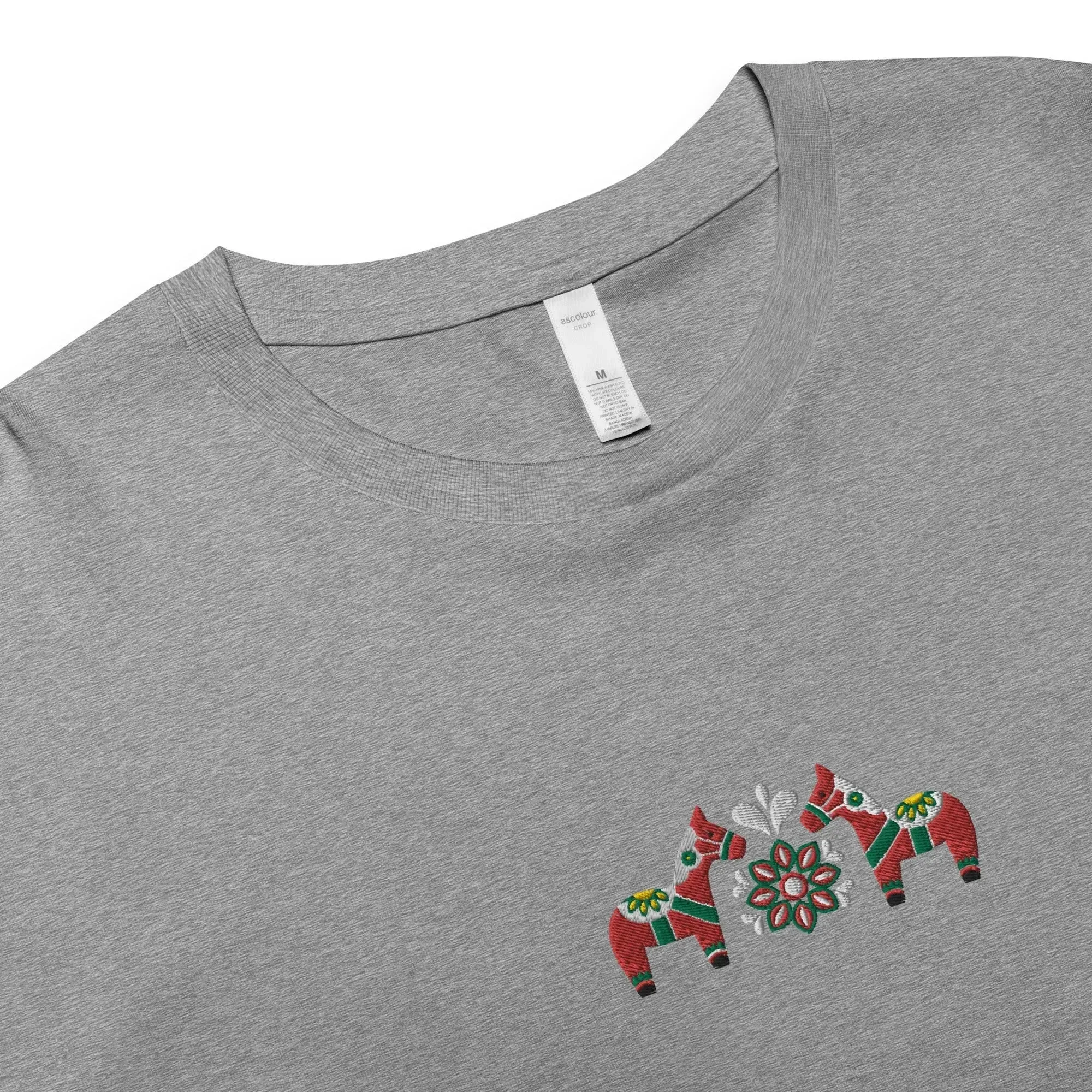 Swedish Red Dala Horse Embroidered Cropped T-Shirt