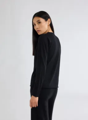 T-shirt Noir Col Rond Manches Longues en 100% Cachemire