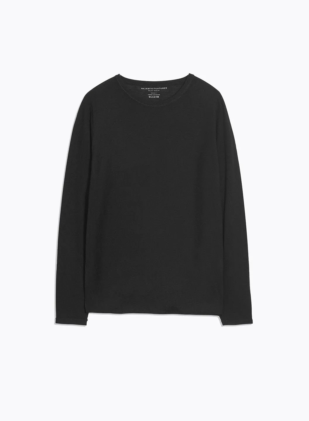 T-shirt Noir Col Rond Manches Longues en 100% Cachemire