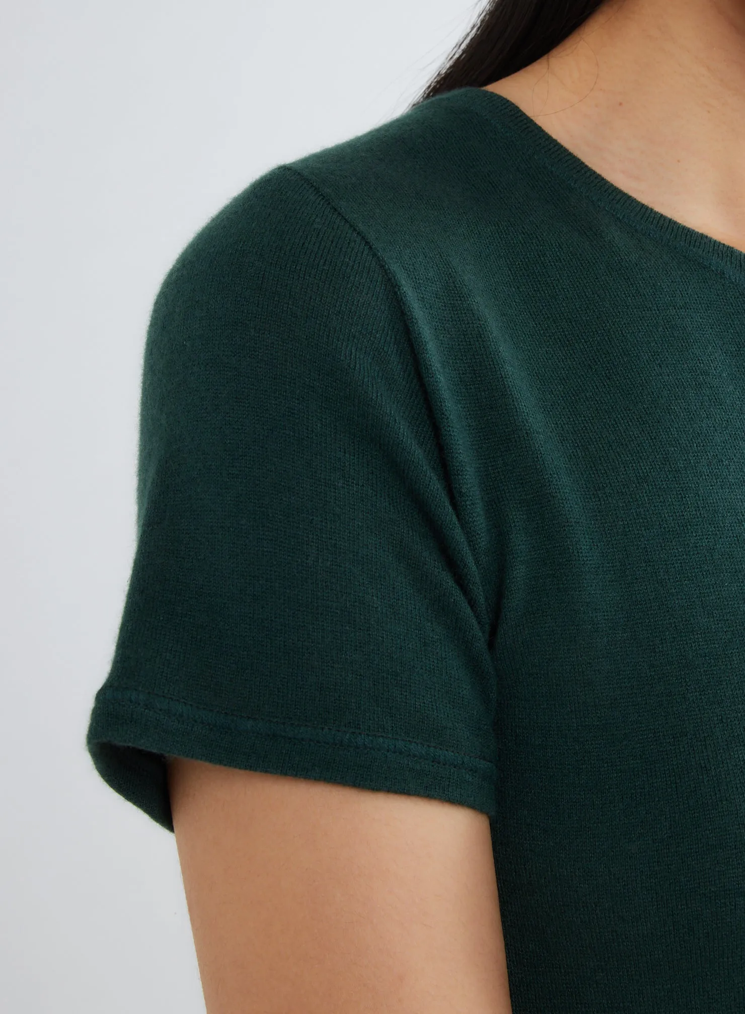 T-shirt Vert Col Rond Manches Courtes en 100% Cachemire