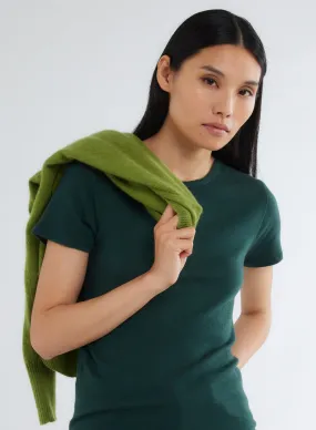 T-shirt Vert Col Rond Manches Courtes en 100% Cachemire