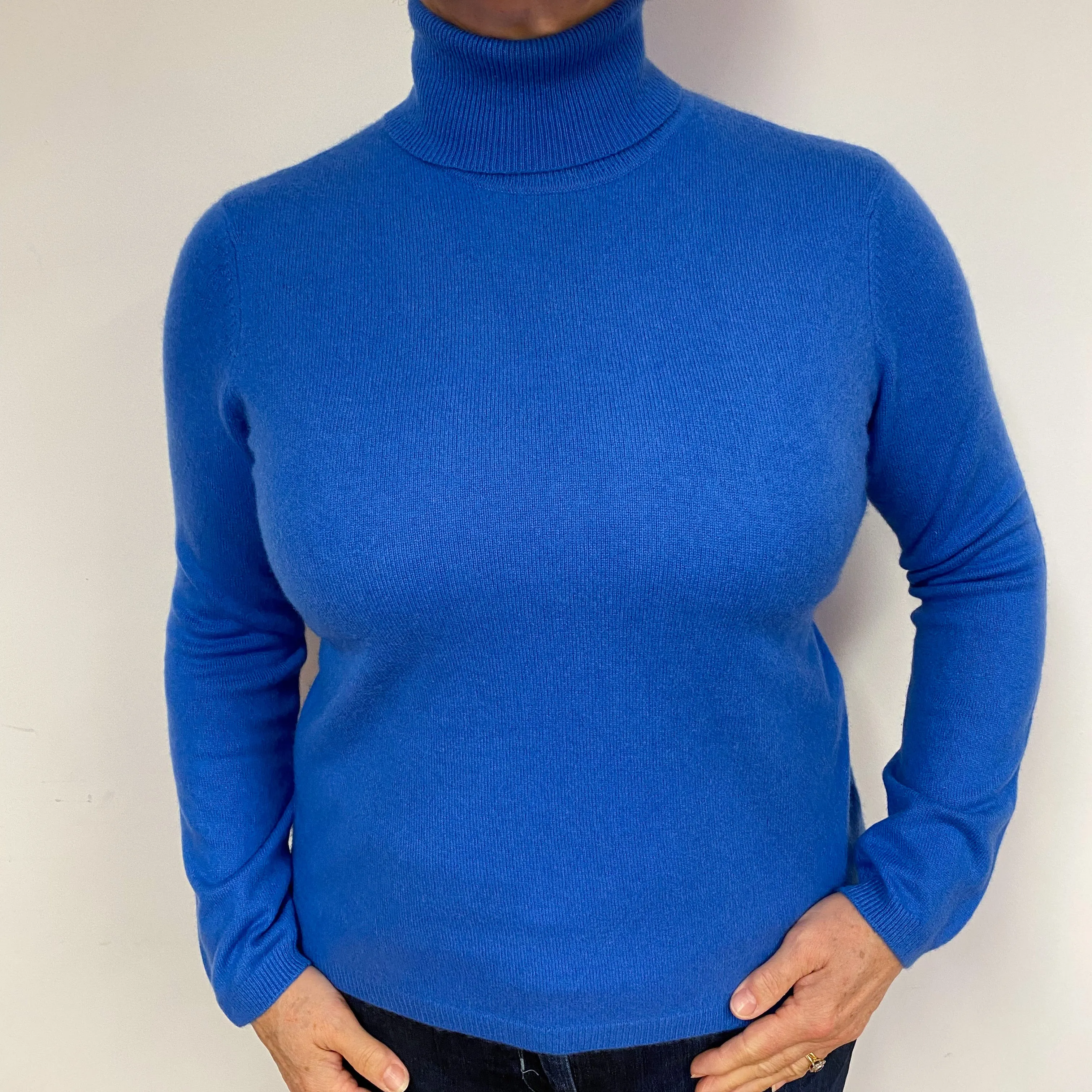 Tanzanite Blue Cashmere Polo Neck Jumper Large