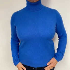 Tanzanite Blue Cashmere Polo Neck Jumper Large