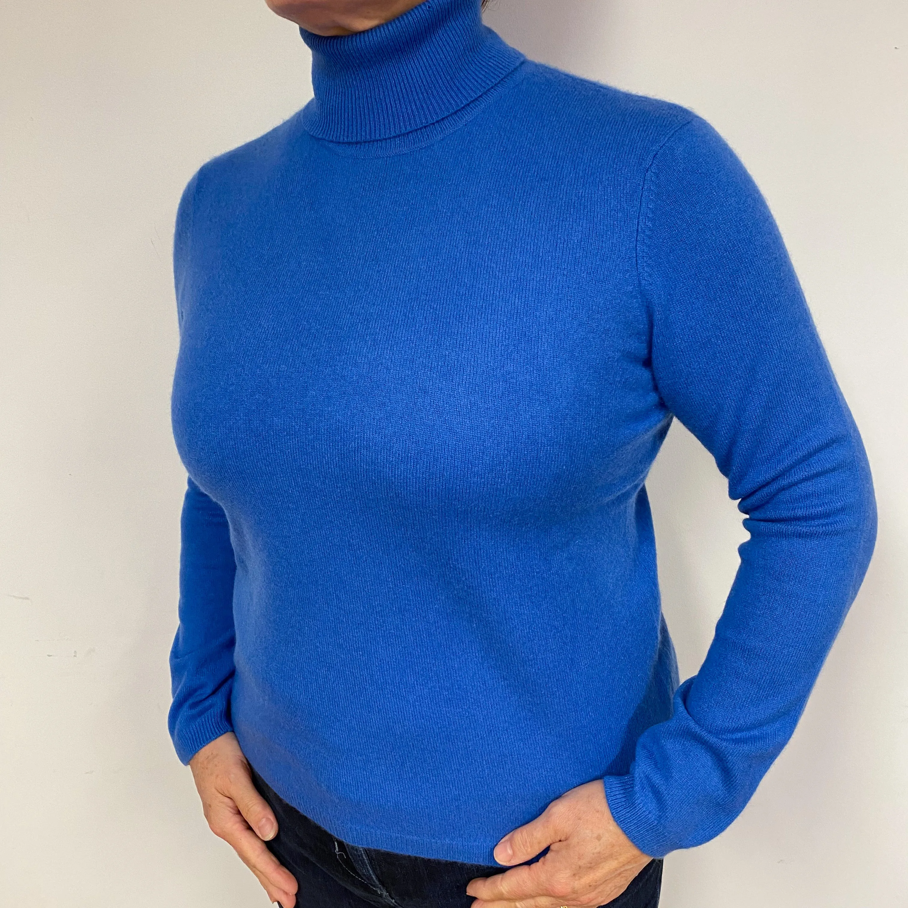 Tanzanite Blue Cashmere Polo Neck Jumper Large
