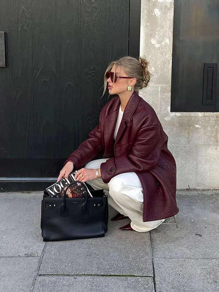 TAVIMART  -  Chic New Lapel Solid Color Women's Jacket Casual Pocket  Long Sleeved Single Breasted Coat Autumn Versatile High Streetwear
