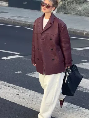 TAVIMART  -  Chic New Lapel Solid Color Women's Jacket Casual Pocket  Long Sleeved Single Breasted Coat Autumn Versatile High Streetwear