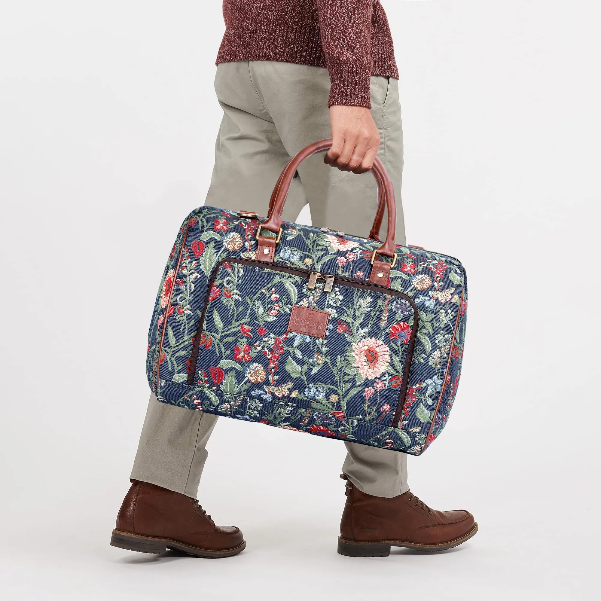 The Clownfish Oceania 28 litres Tapestry Unisex Business Travel Duffle Bag with 15.6 inch Laptop Sleeve (Navy Blue-Floral)
