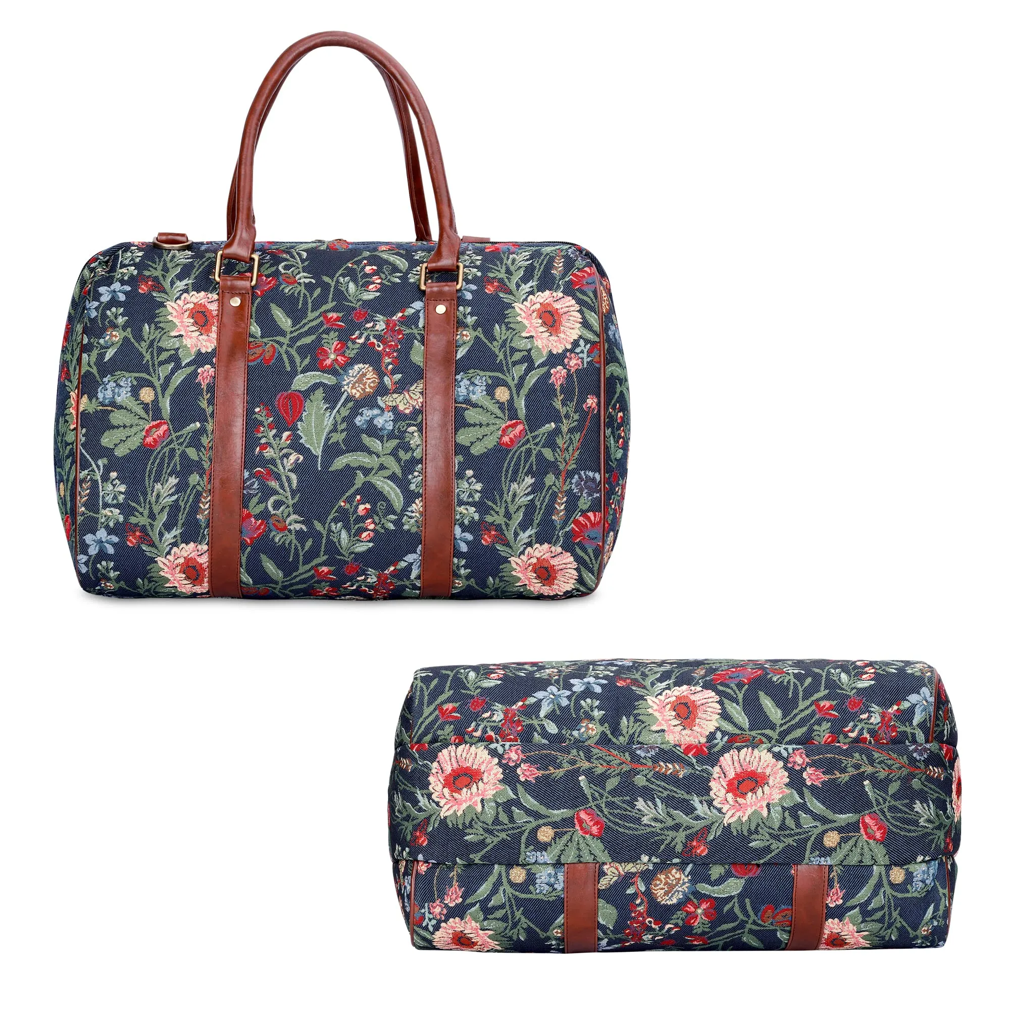 The Clownfish Oceania 28 litres Tapestry Unisex Business Travel Duffle Bag with 15.6 inch Laptop Sleeve (Navy Blue-Floral)