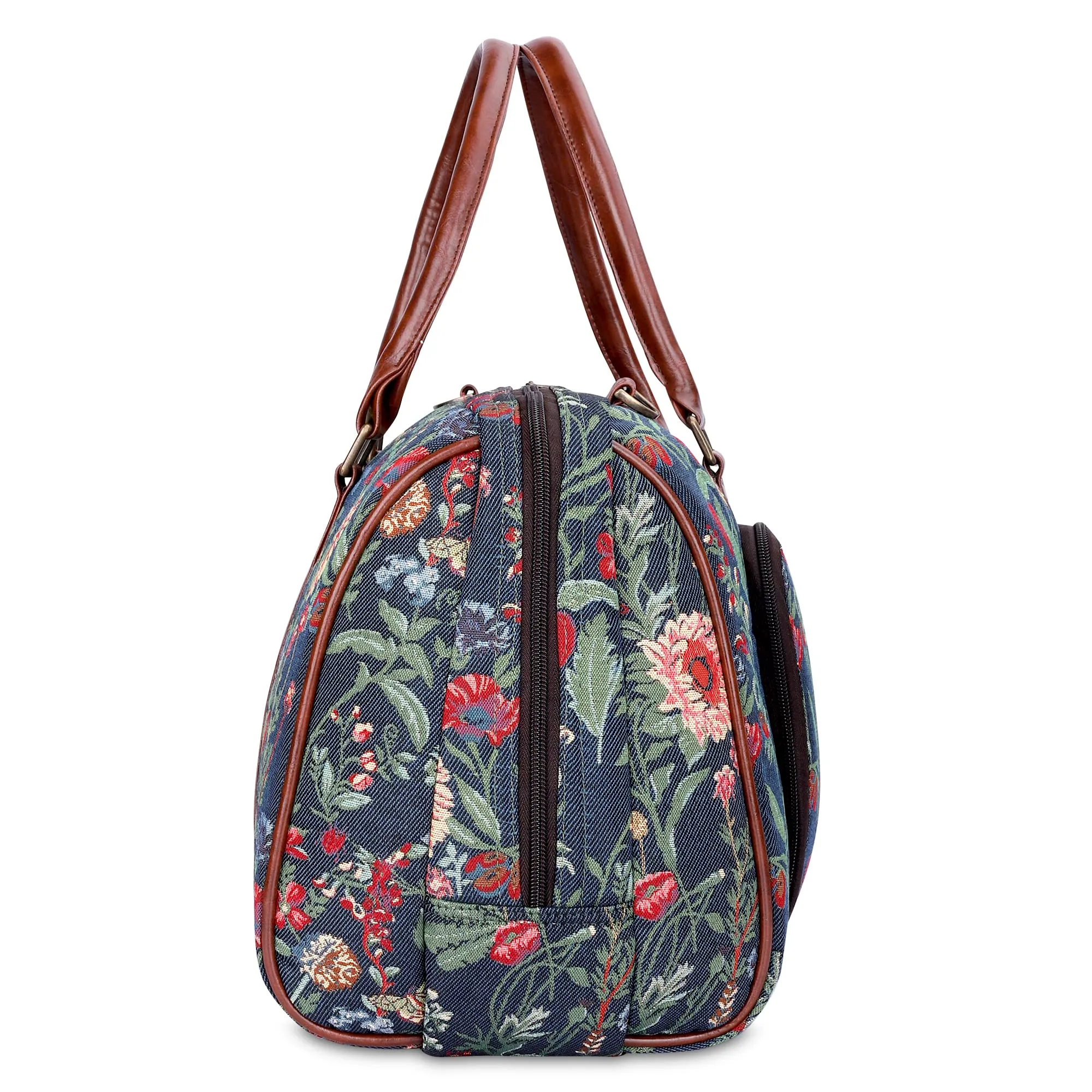 The Clownfish Oceania 28 litres Tapestry Unisex Business Travel Duffle Bag with 15.6 inch Laptop Sleeve (Navy Blue-Floral)