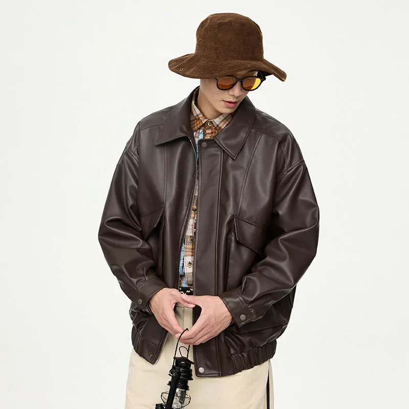 Toleet 90s streetwear American Retro Pu Motorcycle Leather Coat Men's Spring and Autumn New High-Grade Jacket 2024 Leather Jacket