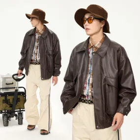Toleet 90s streetwear American Retro Pu Motorcycle Leather Coat Men's Spring and Autumn New High-Grade Jacket 2024 Leather Jacket