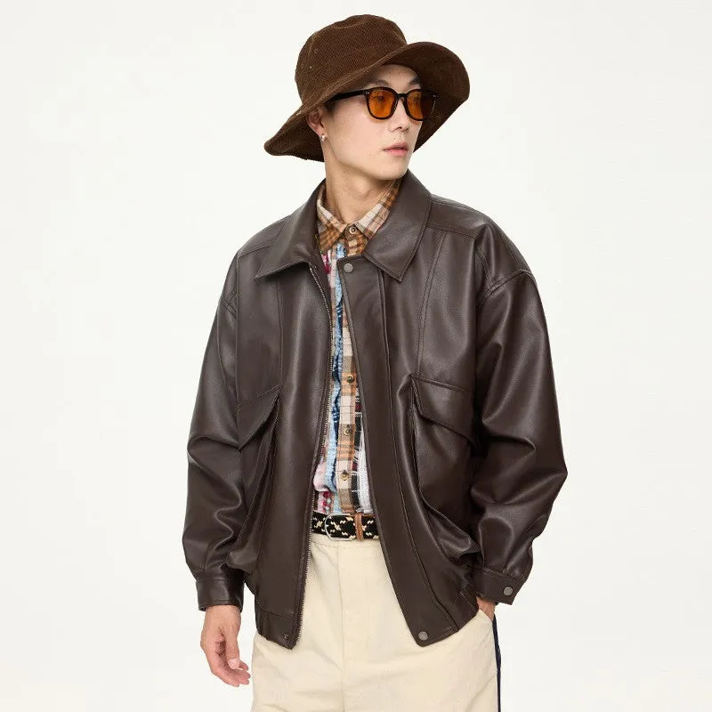Toleet 90s streetwear American Retro Pu Motorcycle Leather Coat Men's Spring and Autumn New High-Grade Jacket 2024 Leather Jacket