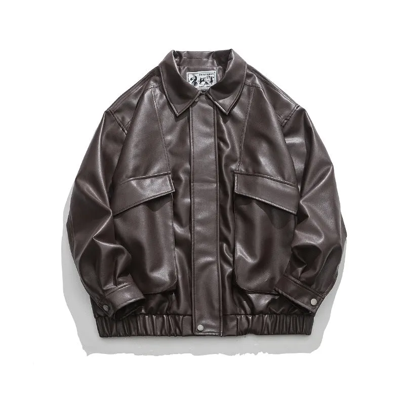 Toleet 90s streetwear American Retro Pu Motorcycle Leather Coat Men's Spring and Autumn New High-Grade Jacket 2024 Leather Jacket