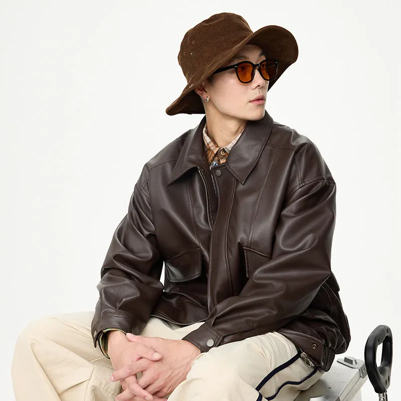 Toleet 90s streetwear American Retro Pu Motorcycle Leather Coat Men's Spring and Autumn New High-Grade Jacket 2024 Leather Jacket