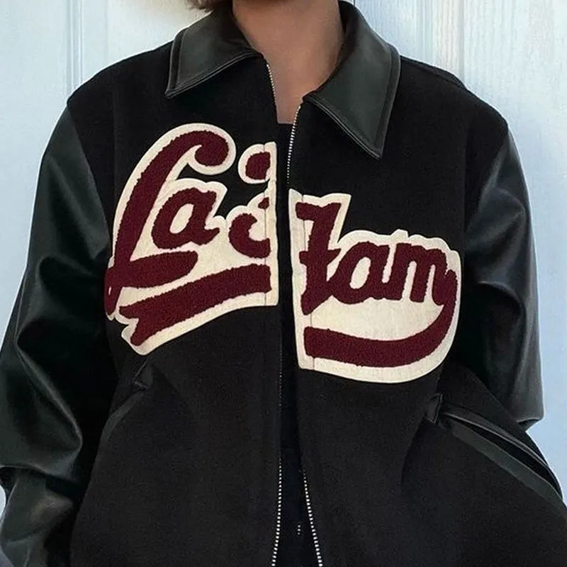 Uniwim 90s streetwear 2024 Spring and Autumn New Retro Lapel Letter Printed Coat Jacket Baseball Uniform Personalized Street