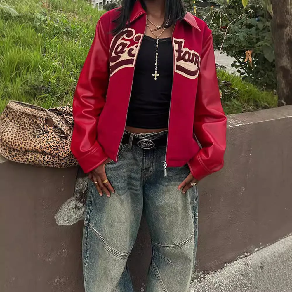 Uniwim 90s streetwear 2024 Spring and Autumn New Retro Lapel Letter Printed Coat Jacket Baseball Uniform Personalized Street