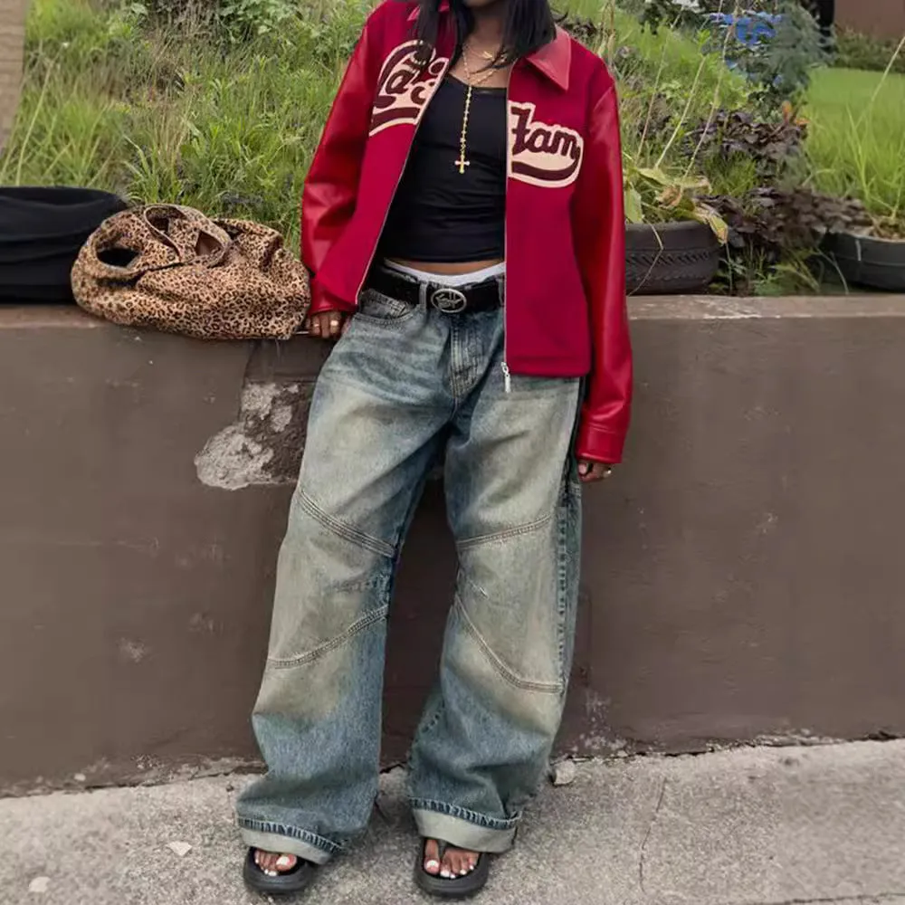 Uniwim 90s streetwear 2024 Spring and Autumn New Retro Lapel Letter Printed Coat Jacket Baseball Uniform Personalized Street