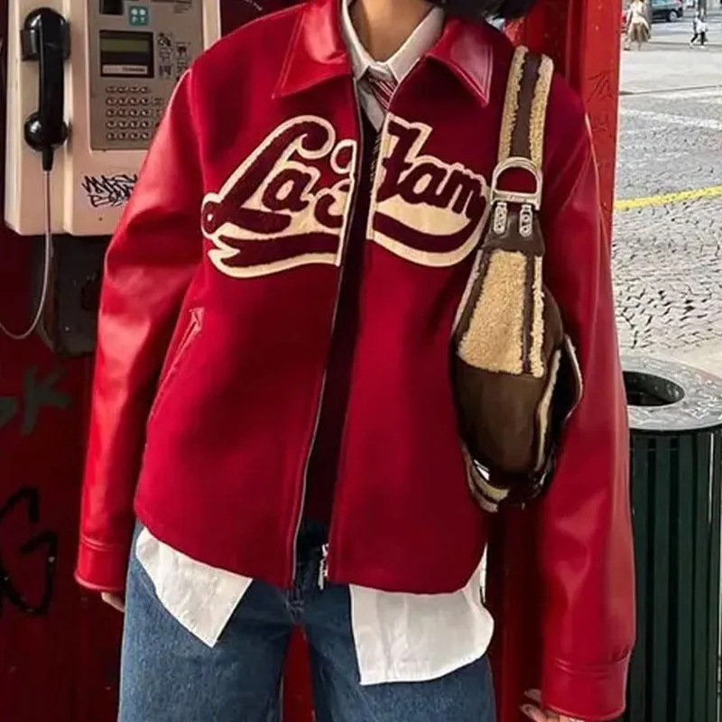 Uniwim 90s streetwear 2024 Spring and Autumn New Retro Lapel Letter Printed Coat Jacket Baseball Uniform Personalized Street