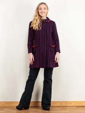 Vintage 60's Women Striped Wool Coat in Blue and Red