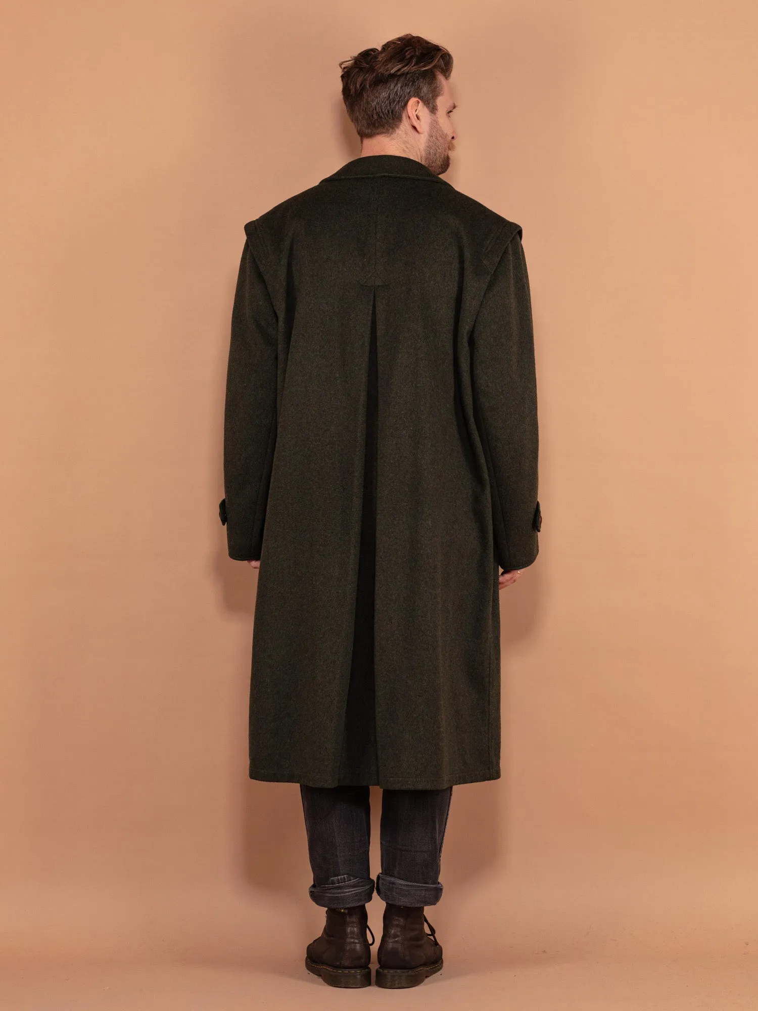 Vintage 70's Men Long Wool Topcoat in Green
