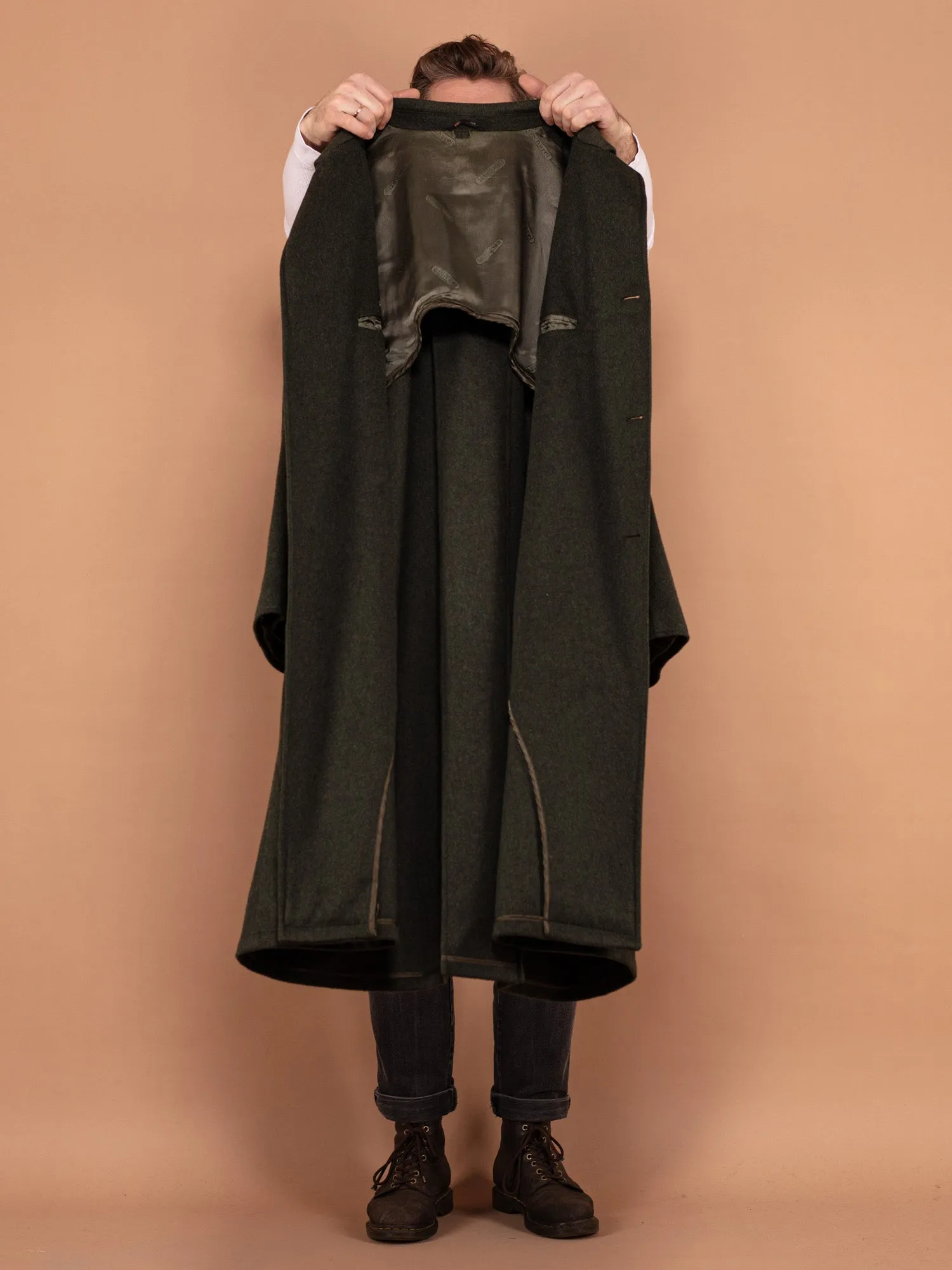 Vintage 70's Men Long Wool Topcoat in Green