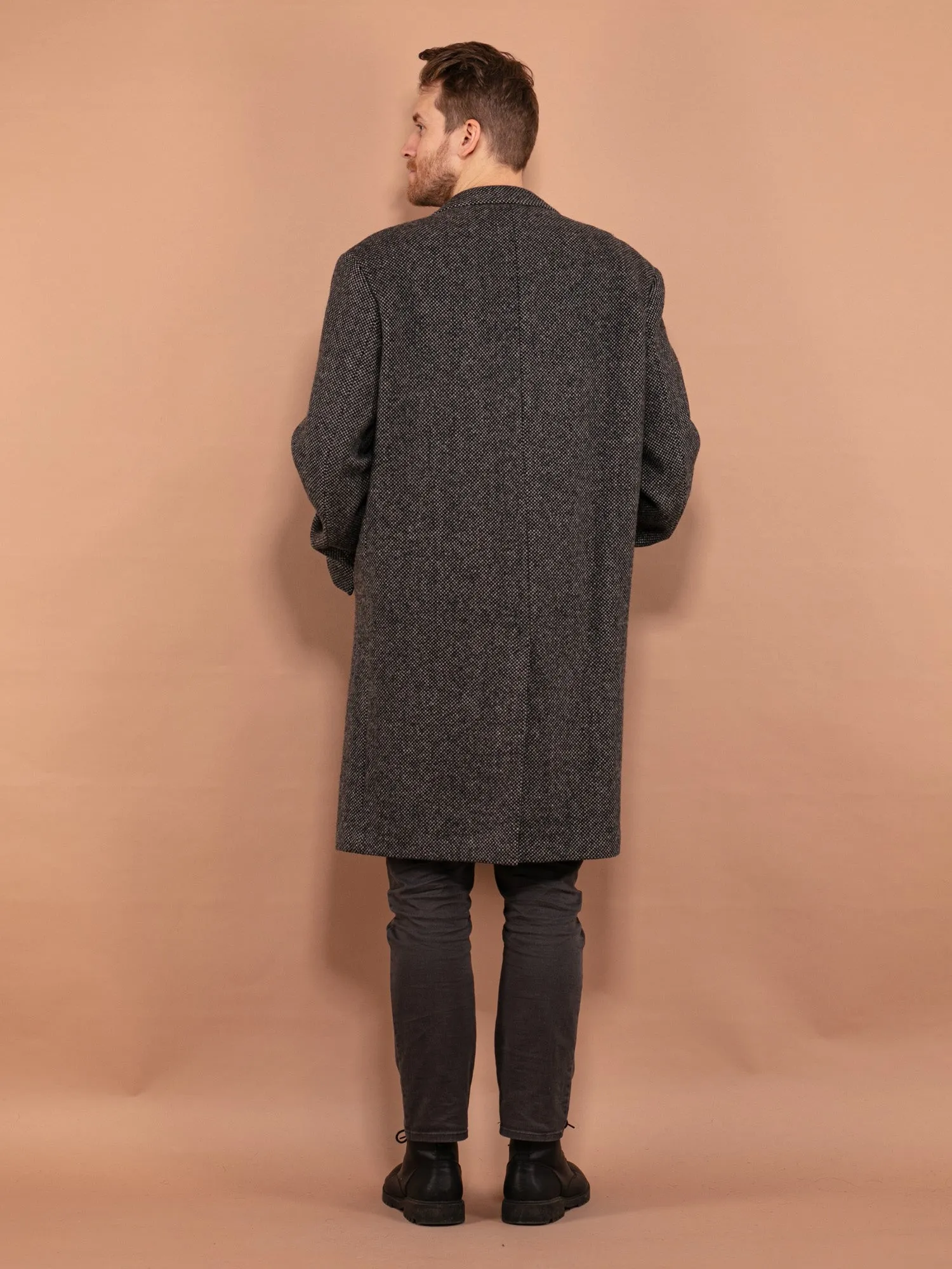 Vintage 80's Men Wool Coat in Grey