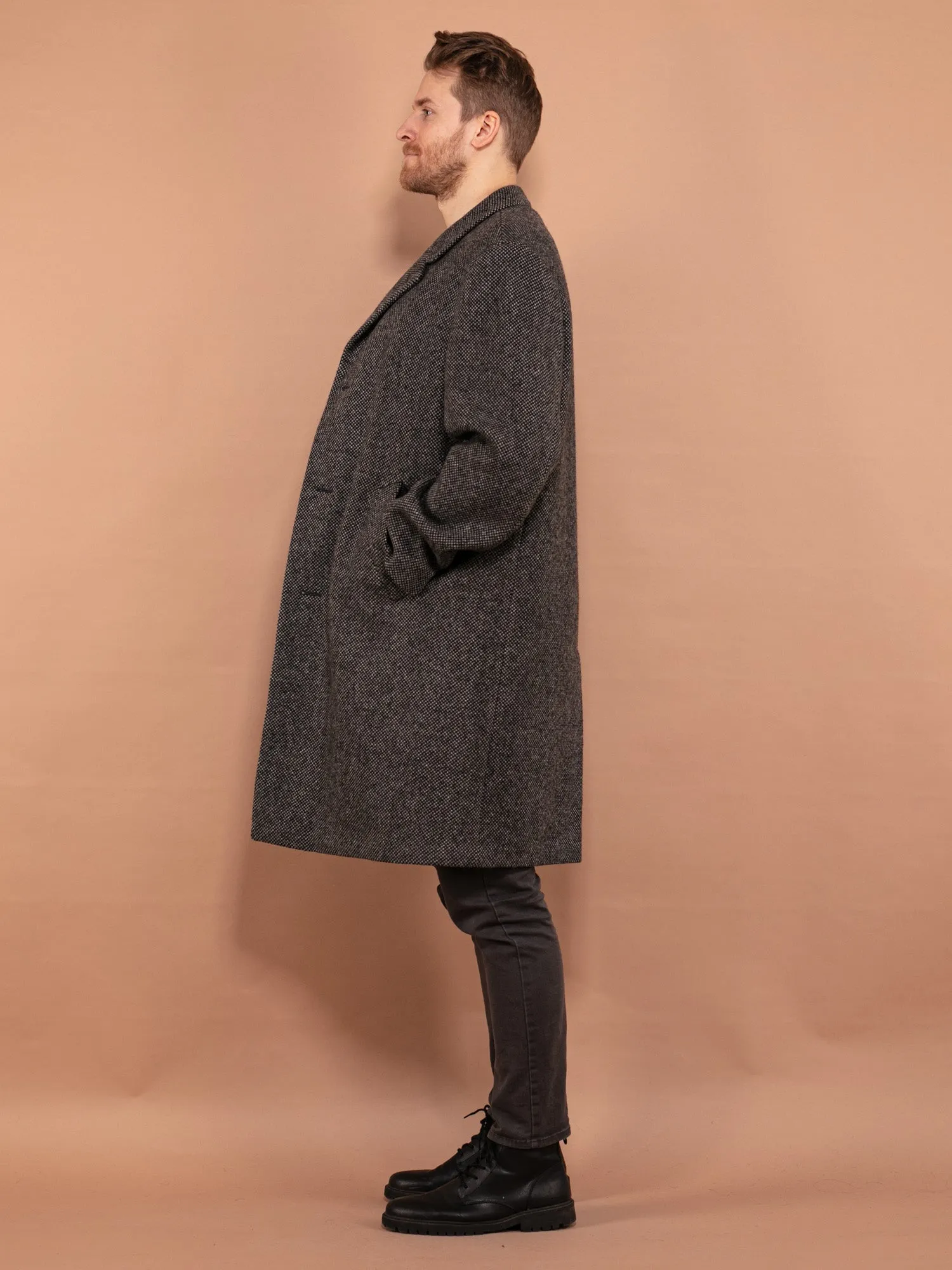 Vintage 80's Men Wool Coat in Grey