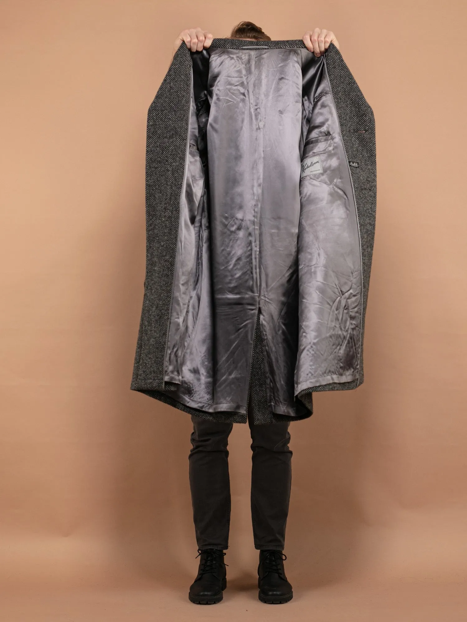 Vintage 80's Men Wool Coat in Grey