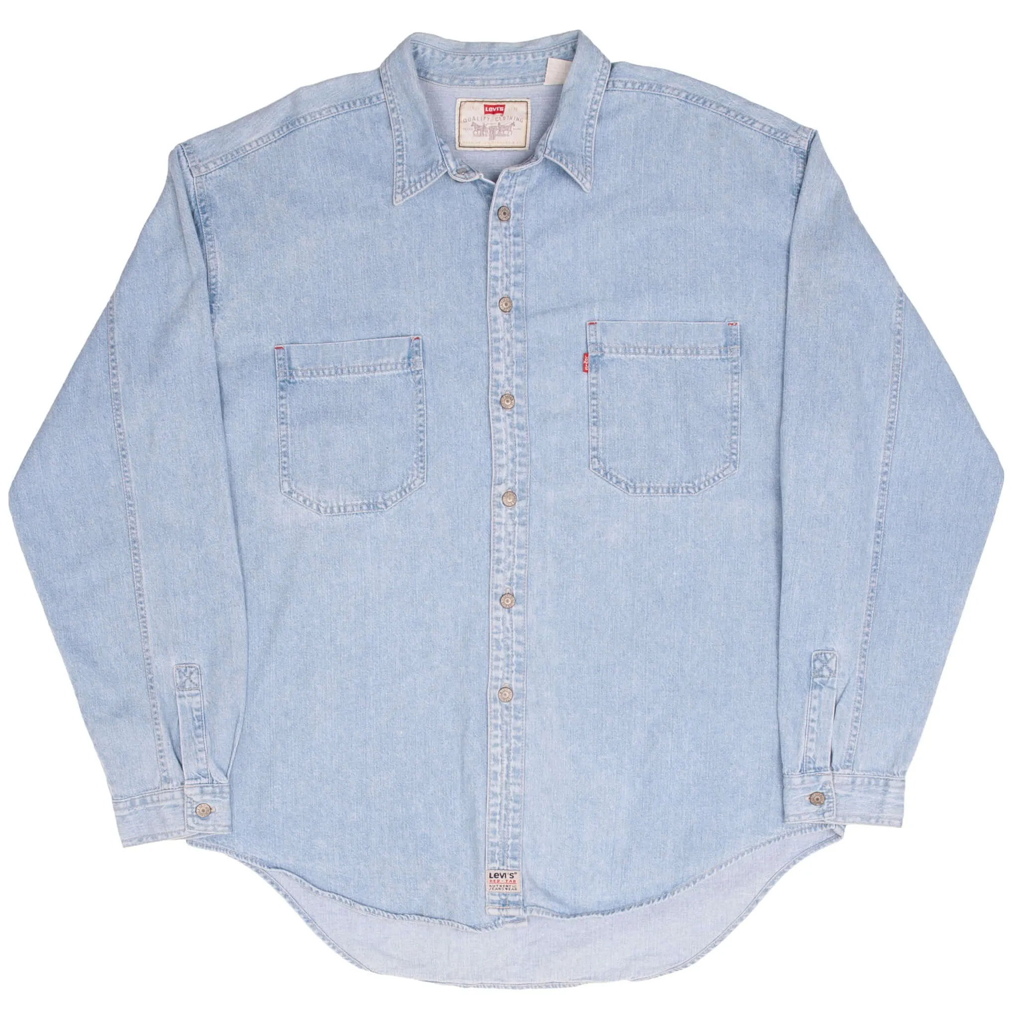VINTAGE LEVIS RED TAB DENIM BLUE POCKET SHIRT 1990S SIZE XL