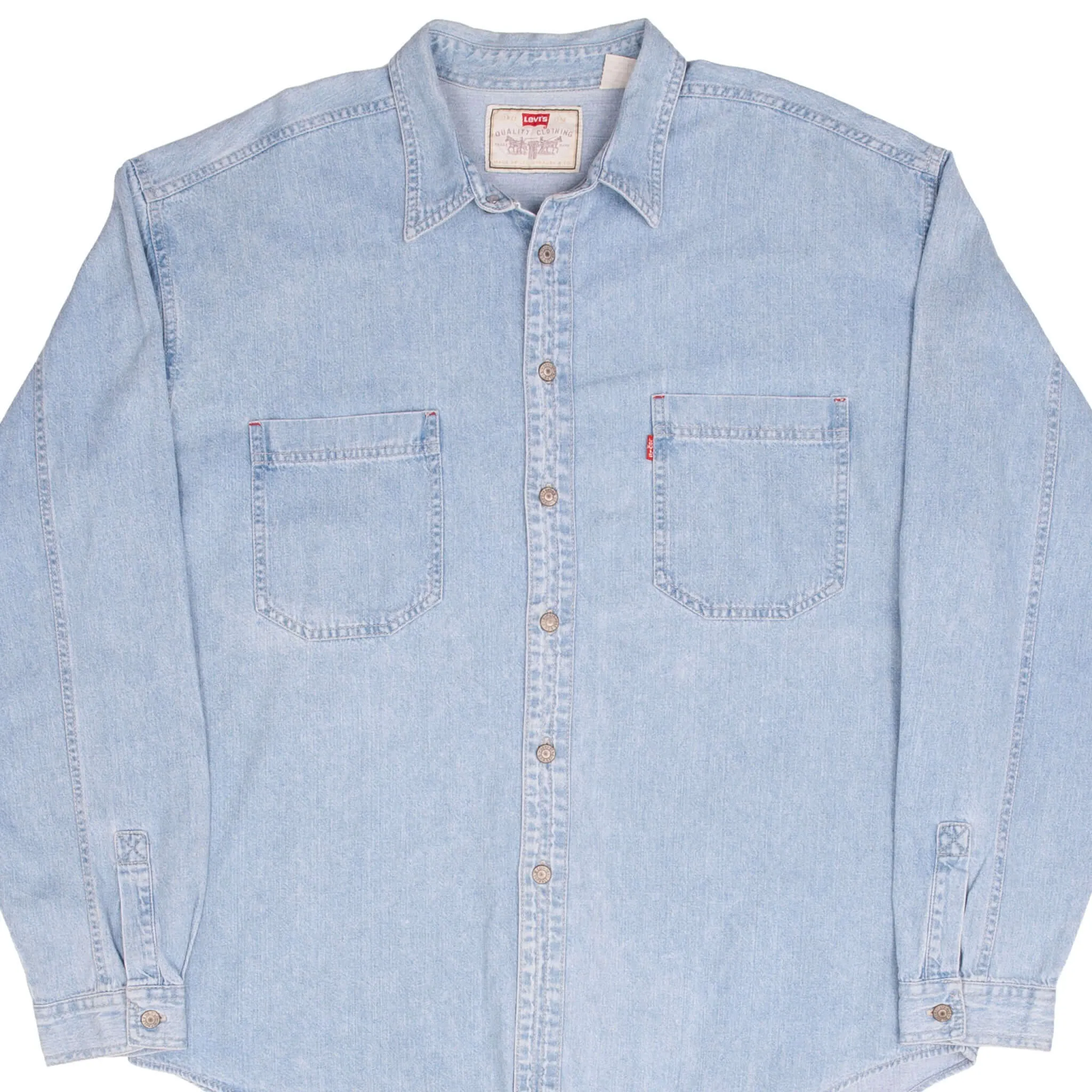 VINTAGE LEVIS RED TAB DENIM BLUE POCKET SHIRT 1990S SIZE XL