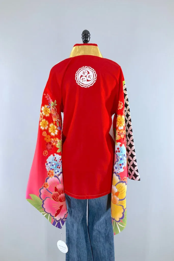 Vintage Red & White Floral Kimono Cardigan