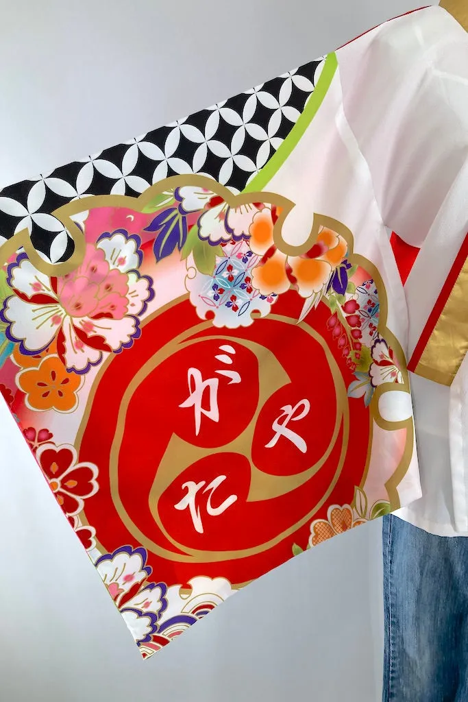 Vintage Red & White Floral Kimono Cardigan