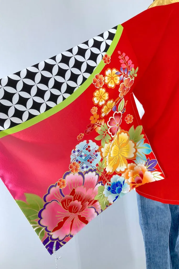 Vintage Red & White Floral Kimono Cardigan