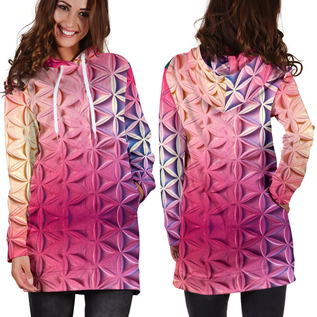 WHITE AND PINK PETALS | WOMENS HOODIE DRESS | ACIDMATH AI