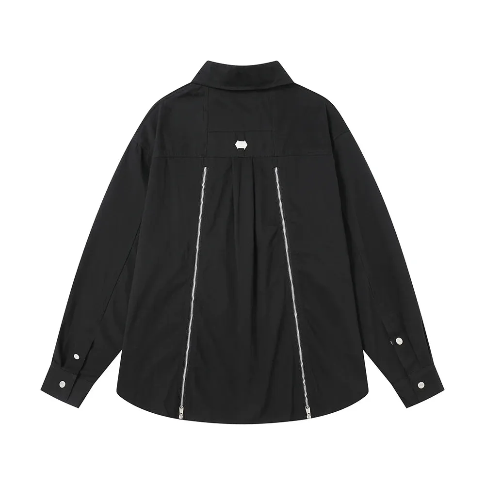 Wiaofellas Back Zipper Vibe Style Black Long Sleeve Shirts Jackets for Men Streetwear Y2k Baggy Ropa Hombre Camisas Oversized Loose Coat