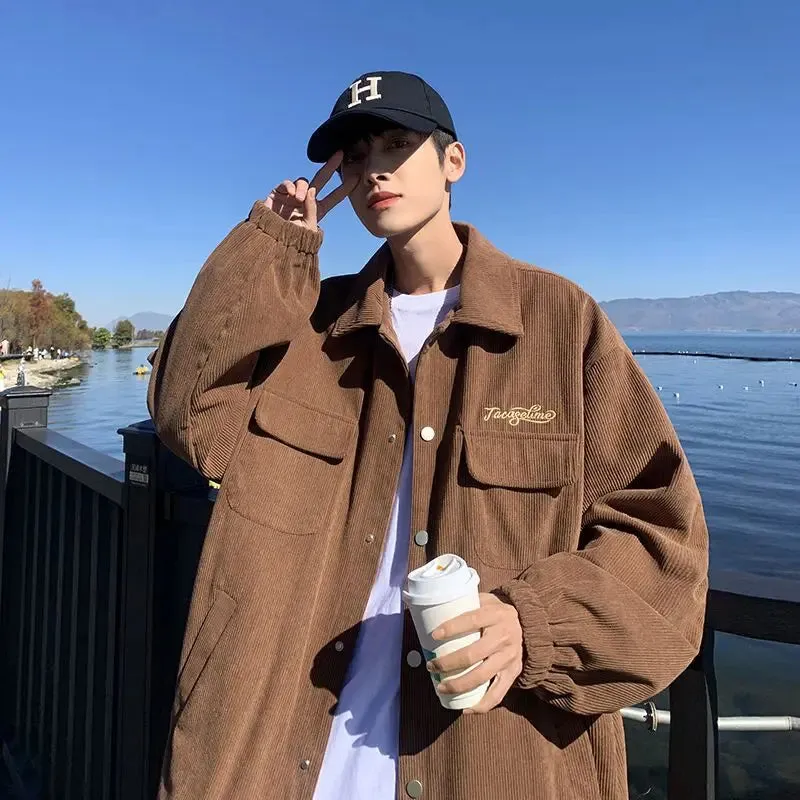 Wiaofellas  -  Corduroy Autumn Winter Men's Outerwear Jackets Safari Retro Pockets Soft Coat Loose Oversize M-XXXL Tops Casual Chic Streetwear