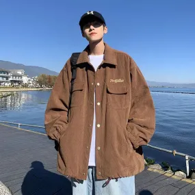 Wiaofellas  -  Corduroy Autumn Winter Men's Outerwear Jackets Safari Retro Pockets Soft Coat Loose Oversize M-XXXL Tops Casual Chic Streetwear
