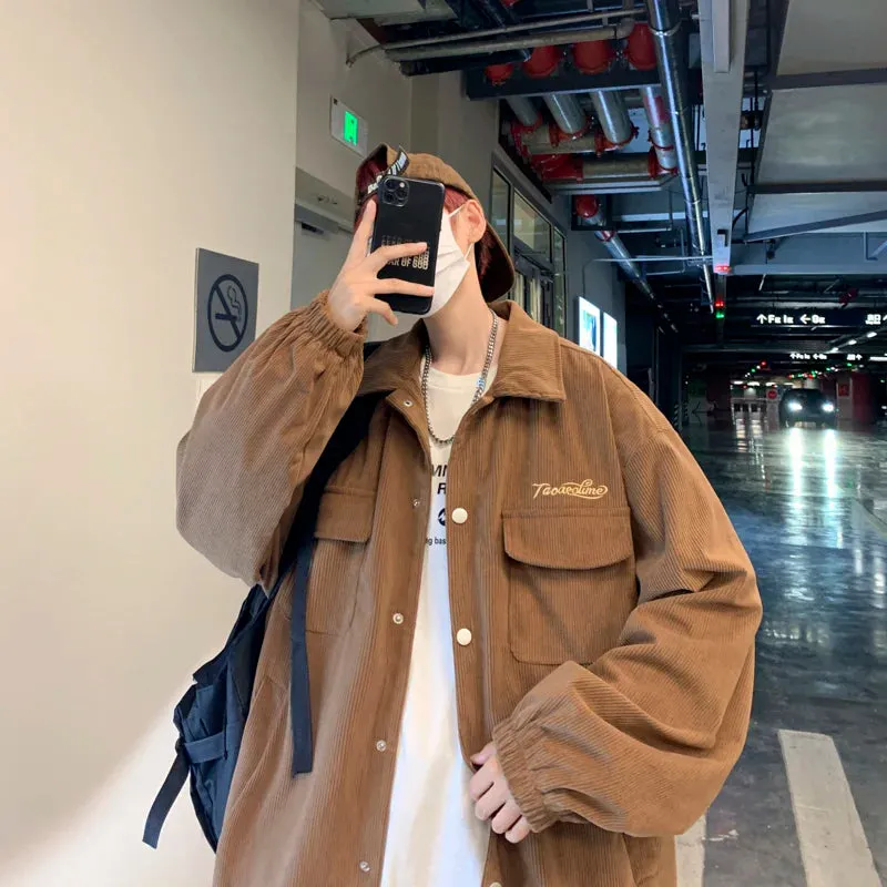 Wiaofellas  -  Corduroy Autumn Winter Men's Outerwear Jackets Safari Retro Pockets Soft Coat Loose Oversize M-XXXL Tops Casual Chic Streetwear