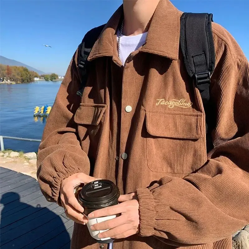 Wiaofellas  -  Corduroy Autumn Winter Men's Outerwear Jackets Safari Retro Pockets Soft Coat Loose Oversize M-XXXL Tops Casual Chic Streetwear