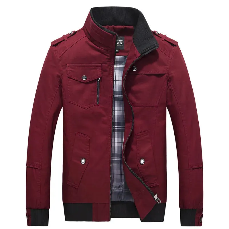 Wiaofellas  - High Quality Men Multi-pocket Cargo Jackets Spring Autumn Loose Stand Collar Zipper Top Vintage Casual Harajuku Coat Streetwear