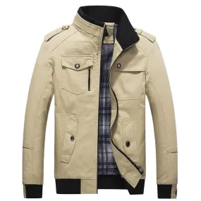 Wiaofellas  - High Quality Men Multi-pocket Cargo Jackets Spring Autumn Loose Stand Collar Zipper Top Vintage Casual Harajuku Coat Streetwear
