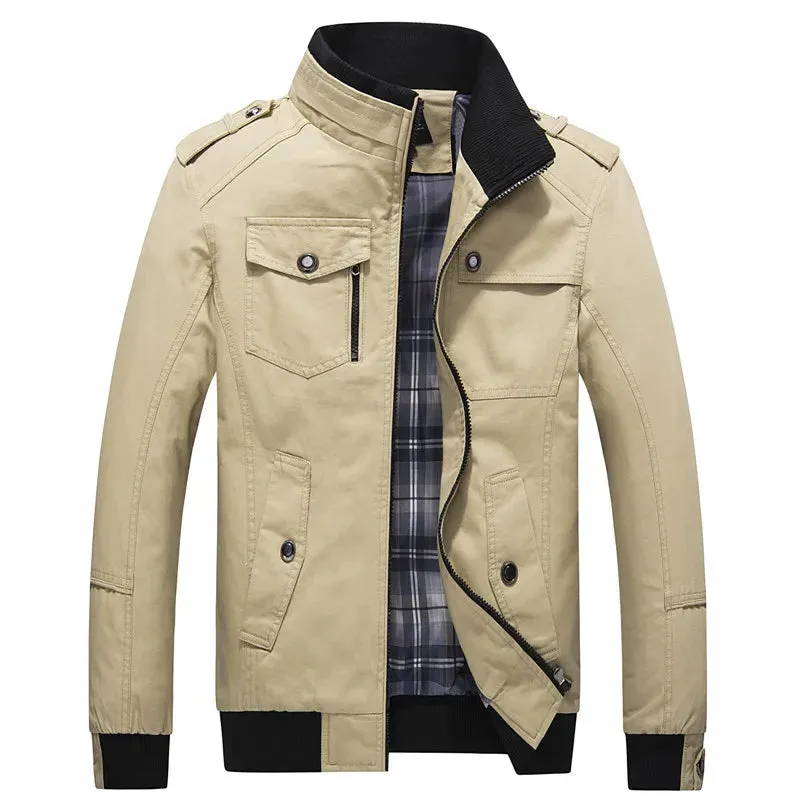 Wiaofellas  - High Quality Men Multi-pocket Cargo Jackets Spring Autumn Loose Stand Collar Zipper Top Vintage Casual Harajuku Coat Streetwear