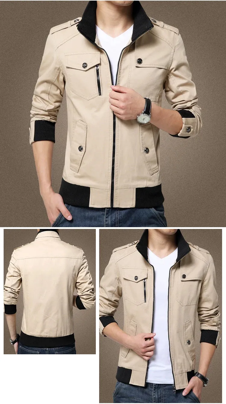 Wiaofellas  - High Quality Men Multi-pocket Cargo Jackets Spring Autumn Loose Stand Collar Zipper Top Vintage Casual Harajuku Coat Streetwear