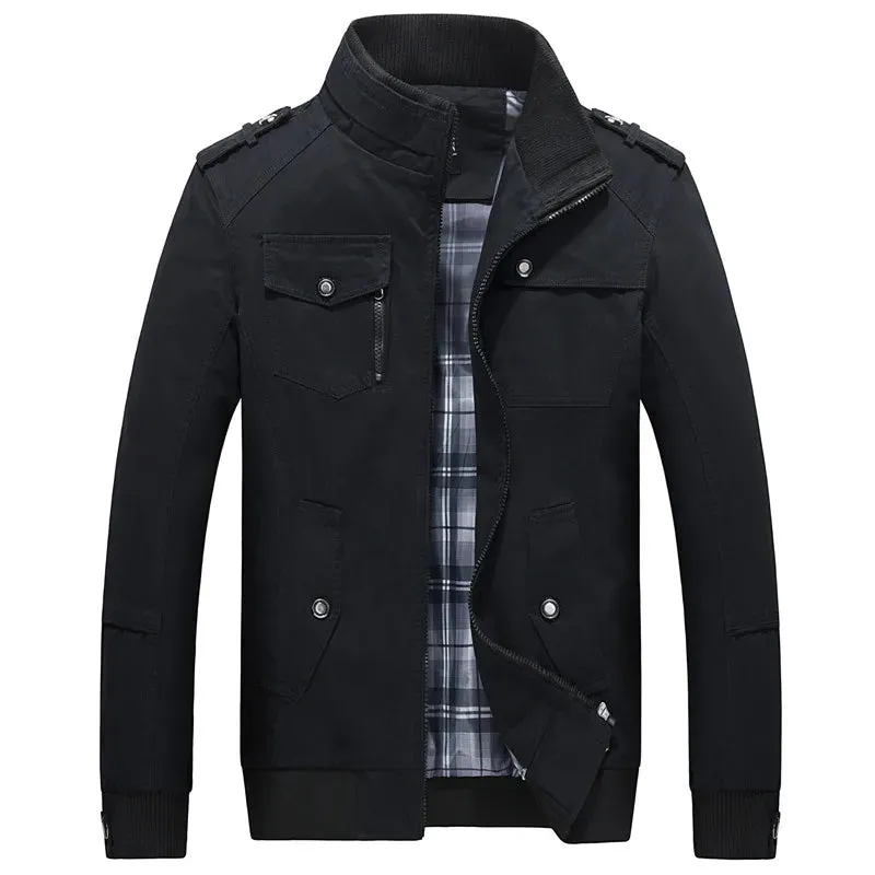 Wiaofellas  - High Quality Men Multi-pocket Cargo Jackets Spring Autumn Loose Stand Collar Zipper Top Vintage Casual Harajuku Coat Streetwear